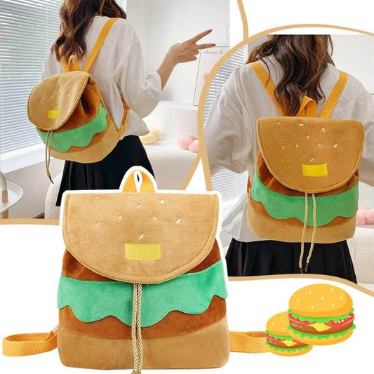 Cute Hamburger Plush Backpack Soft Cartoon Burger Plush Coin Purse Girls Kindergarten School Bookbag Children Kids Pack - terrifictrend