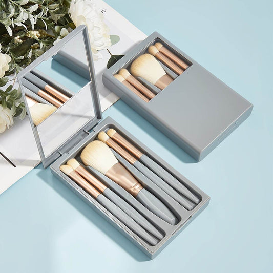 5 PCs Makeup Brushes With Mirror Travel Set - terrifictrend