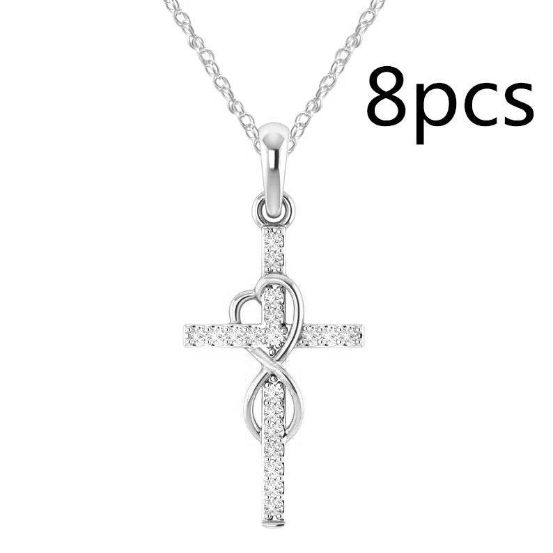 Alloy Pendant With Diamond And Eight-character Cross Necklace - terrifictrend