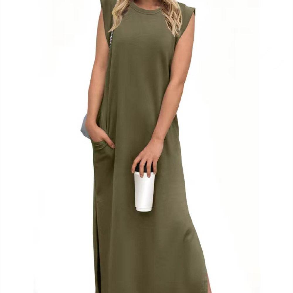 Summer Sleeveless Slit Dress With Pockets Casual Loose Long Dresses For Womens Clothing - terrifictrend