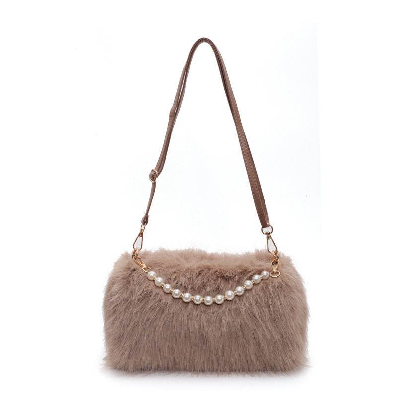 Autumn And Winter Fashion Shoulder Bags Pearl Chain Crossbody Bag Versatile Commuting Armpit Plush Female Bag - terrifictrend