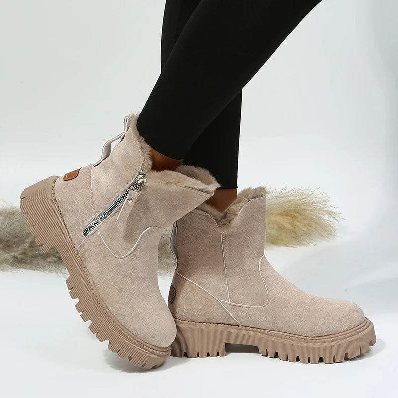 Women's Snow Boots Winter Warm Foldable Plush Tube Short Boot Solid Color Round-toe Platform Shoes - terrifictrend