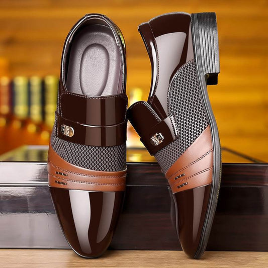 Wine Red Fashion Patchwork Leather Shoes For Men - terrifictrend