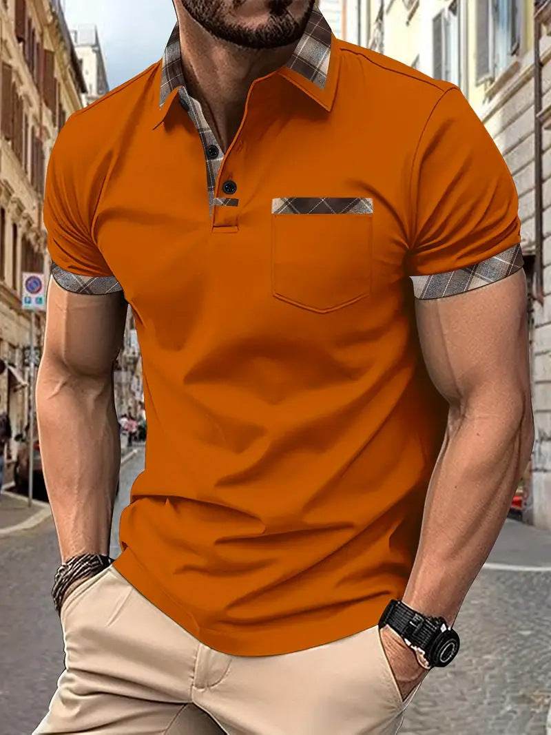 Season New Men's Short Sleeve Fashion Plaid Colorblock T-shirt - terrifictrend
