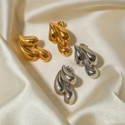 Vintage Gold Color Glossy Metal Double Water Drop Shaped Earrings For Women Minimalist Fashion Classic Jewelry Gifts - terrifictrend