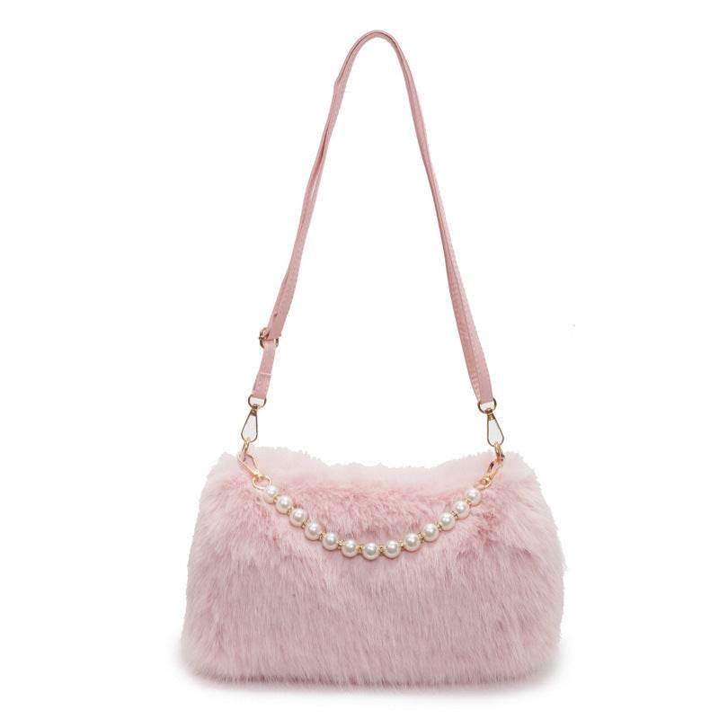 Autumn And Winter Fashion Shoulder Bags Pearl Chain Crossbody Bag Versatile Commuting Armpit Plush Female Bag - terrifictrend