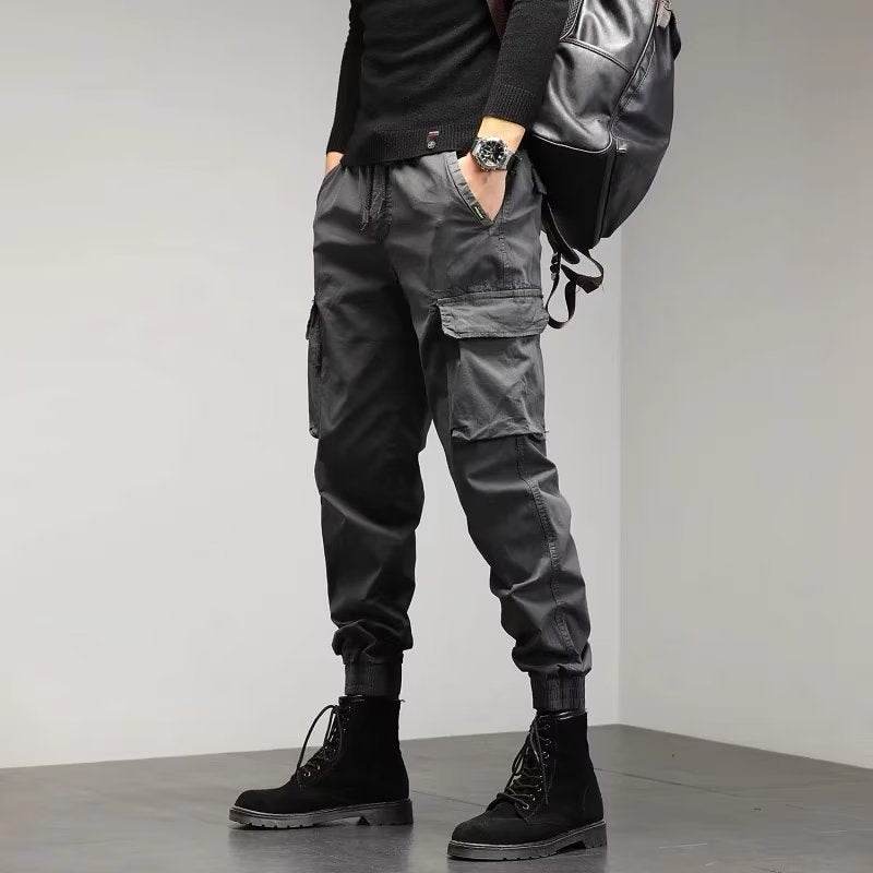 Men's Cropped Tooling Spring And Autumn Loose-fitting Casual Ankle-banded Trousers Multi-pocket - terrifictrend