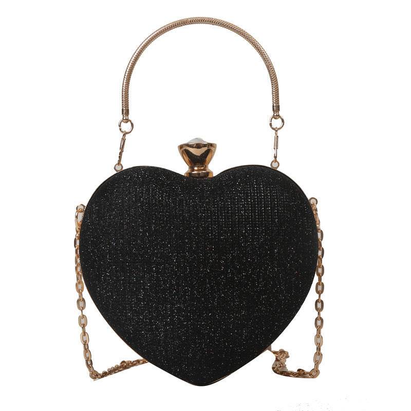 Evening Clutch Bag Women Bag Shiny Handbag Heart Shape Metal Clutches Bag Fashion Chain Shoulder Crossbody Bag Luxury Lady Purse Valentines Day Outfit - terrifictrend