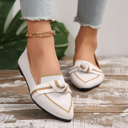 Fashion Pointed Toe Bow Flat Shoes For Women Lying Woven Slip-on Breathable Shoes Summer - terrifictrend