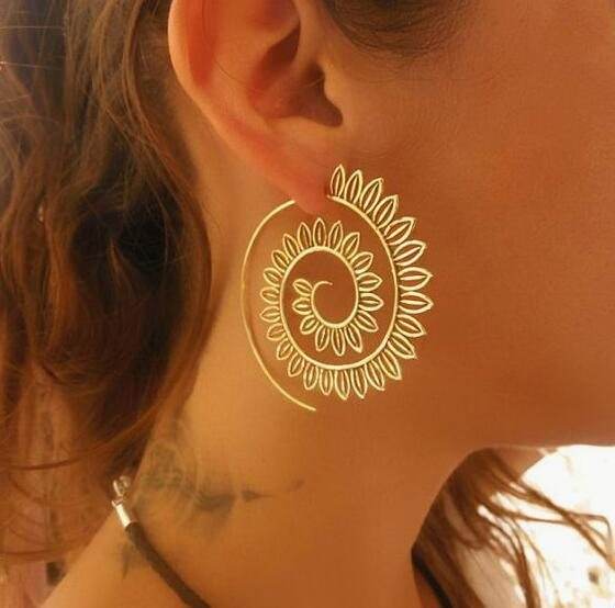 Round Spiral Earrings For Women Gold Color Big Exaggerated Gear Earrings - terrifictrend