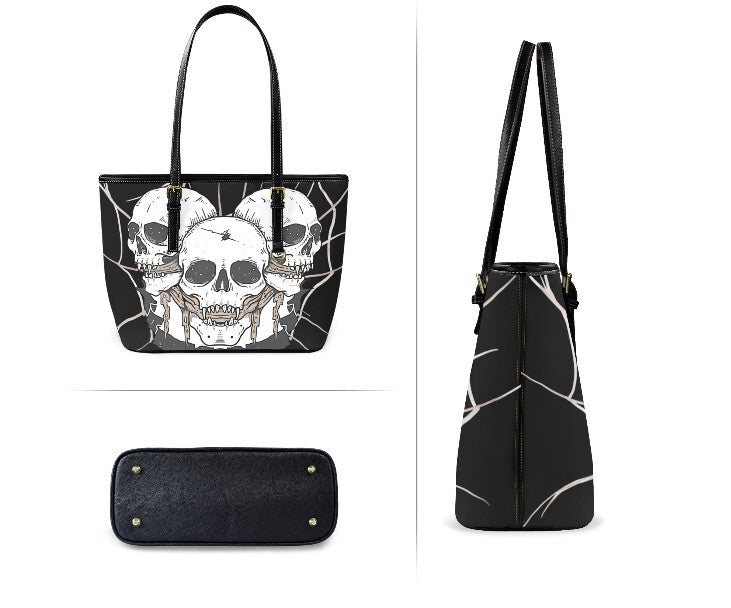 Custom Tote Hand Shoulder Bag 12 X 15 Halloween Gothic Gagged Skull Web Creepy Terrifictrend