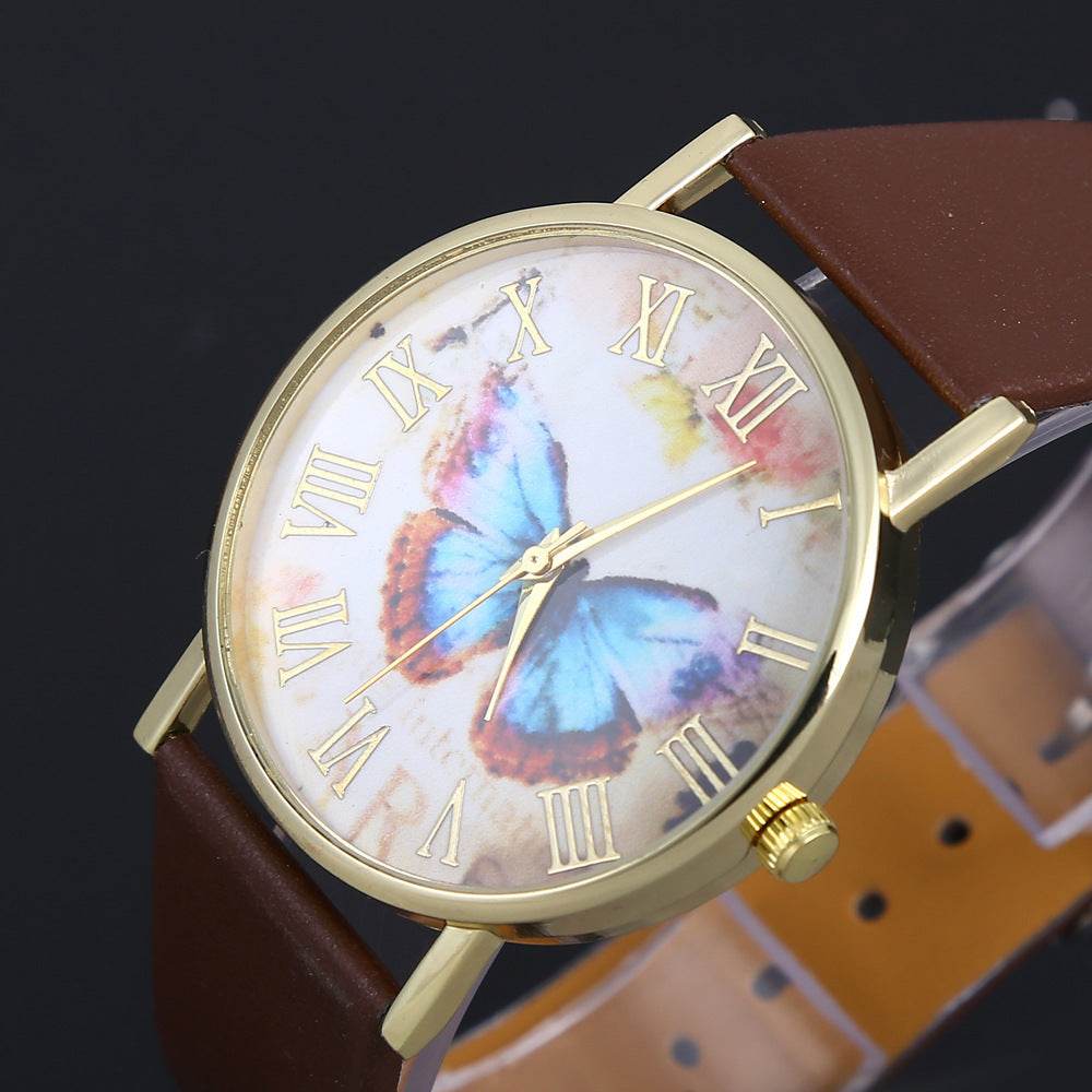 Roman scale butterfly belt watch Fashion universal gold shell watch - terrifictrend