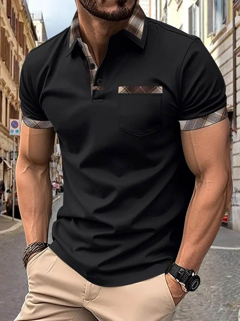 Season New Men's Short Sleeve Fashion Plaid Colorblock T-shirt - terrifictrend