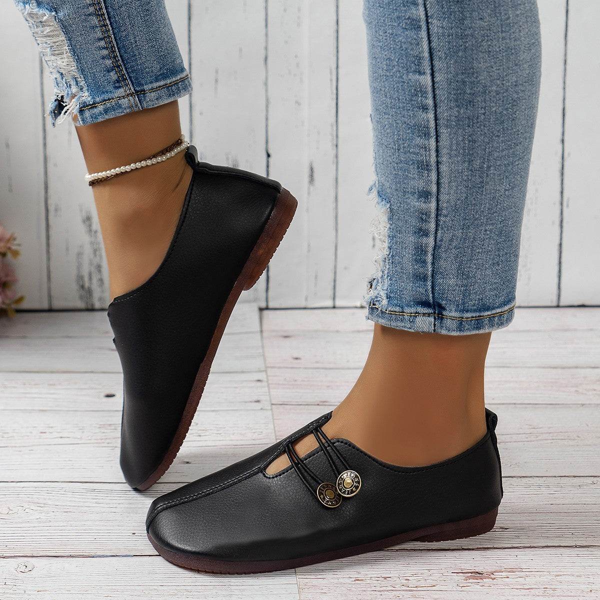 Casual Square Toe Flats Shoes Fashion Slip-on Button Loafers Women Shoes - terrifictrend