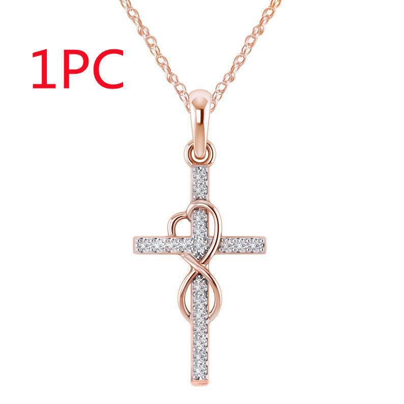 Alloy Pendant With Diamond And Eight-character Cross Necklace - terrifictrend