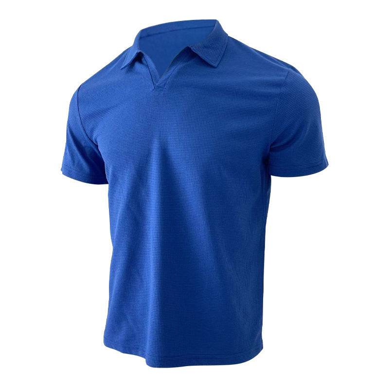 INS Waffle Lapel Short-sleeved T-shirt Summer Fashion Solid Color V-neck Polo Shirt Tops Men's Clothing - terrifictrend
