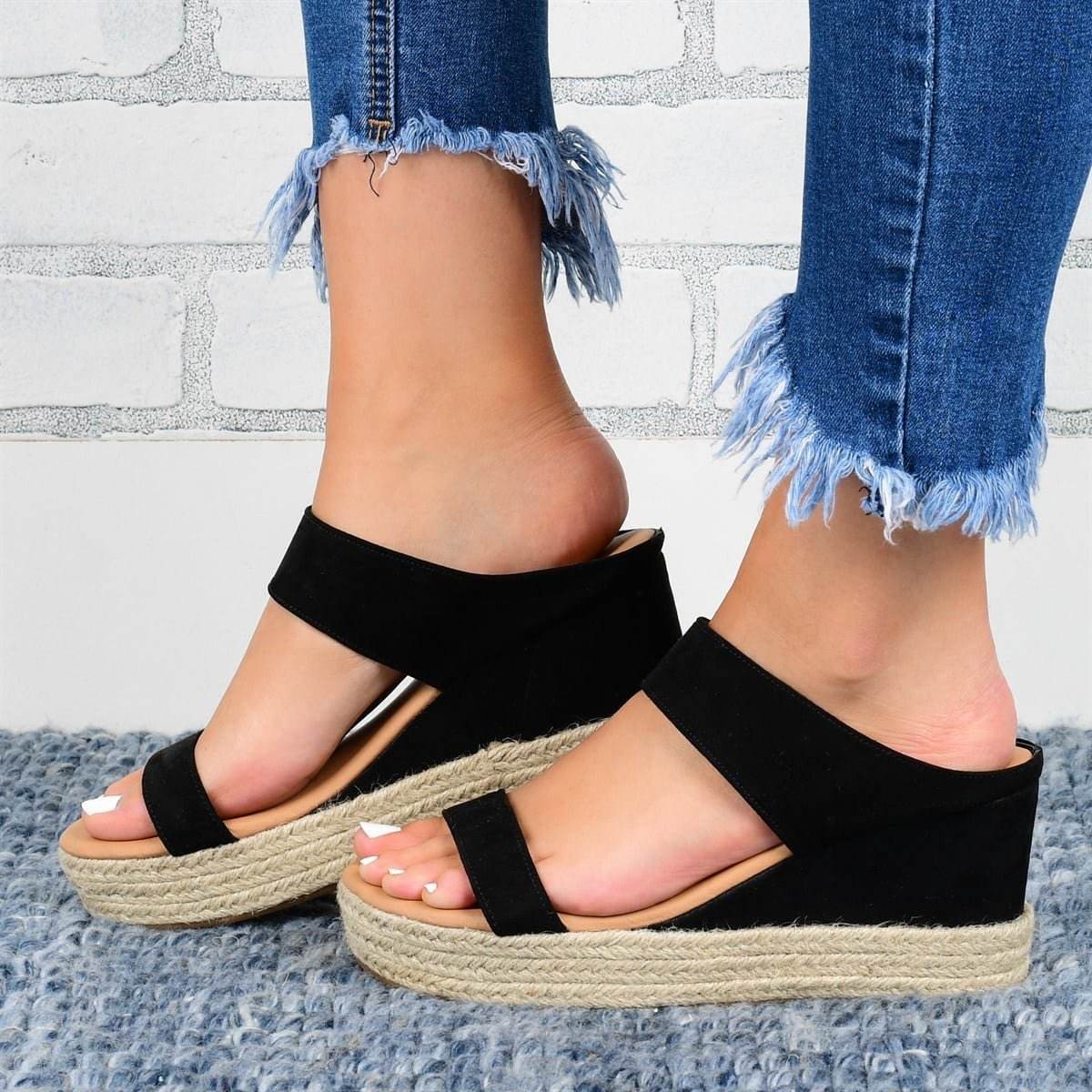 Wedge Heel Slippers Casual Sandals Hemp High Wedge Heel Shoes - terrifictrend