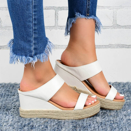 Wedge Heel Slippers Casual Sandals Hemp High Wedge Heel Shoes - terrifictrend