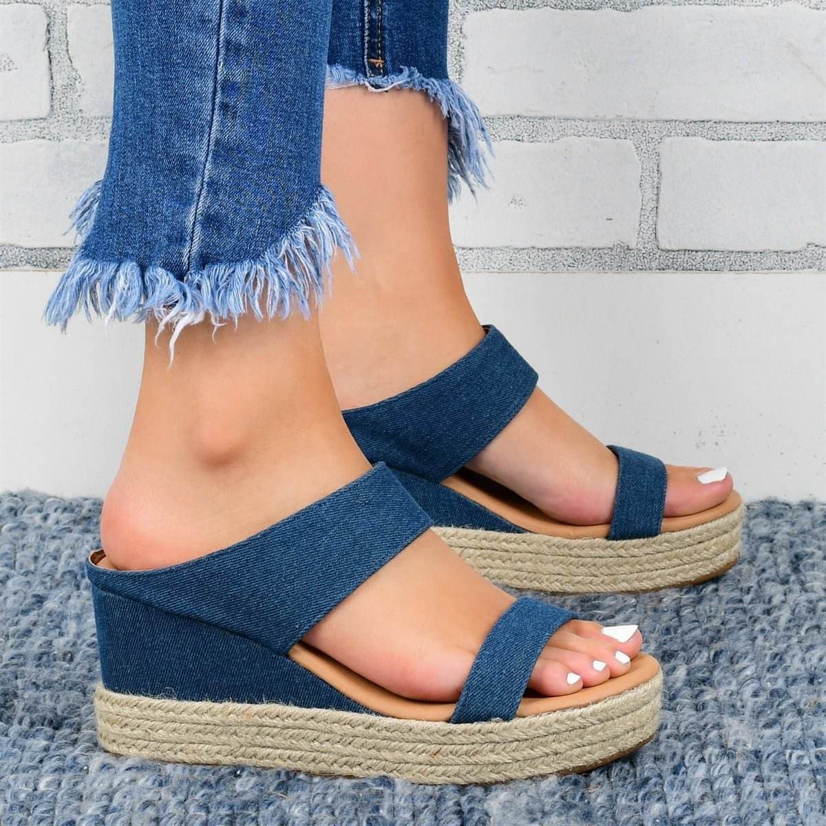 Wedge Heel Slippers Casual Sandals Hemp High Wedge Heel Shoes - terrifictrend