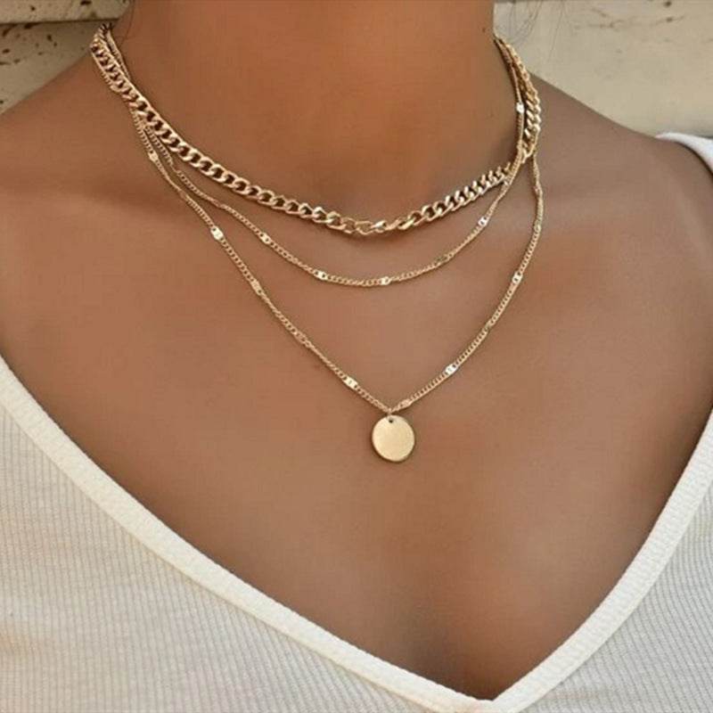 Women's Multilayer Necklace Ins Fashion Disc Pendant Clavicle Necklace Chains Personality Jewelry - terrifictrend