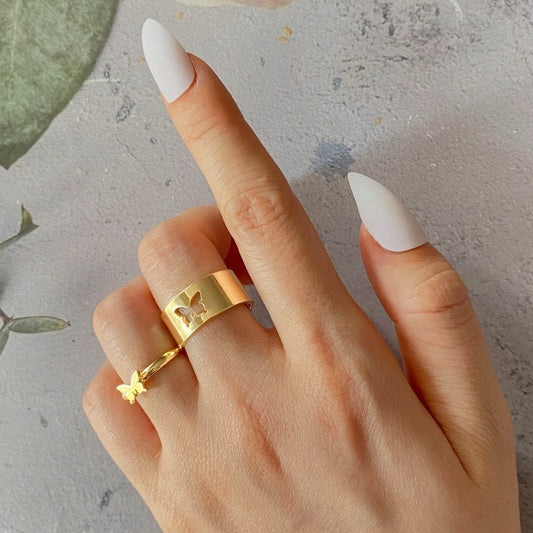 Hot Selling Creative Personality Butterfly 2-Piece Set Ins Same Punk Style Couple Ring - terrifictrend