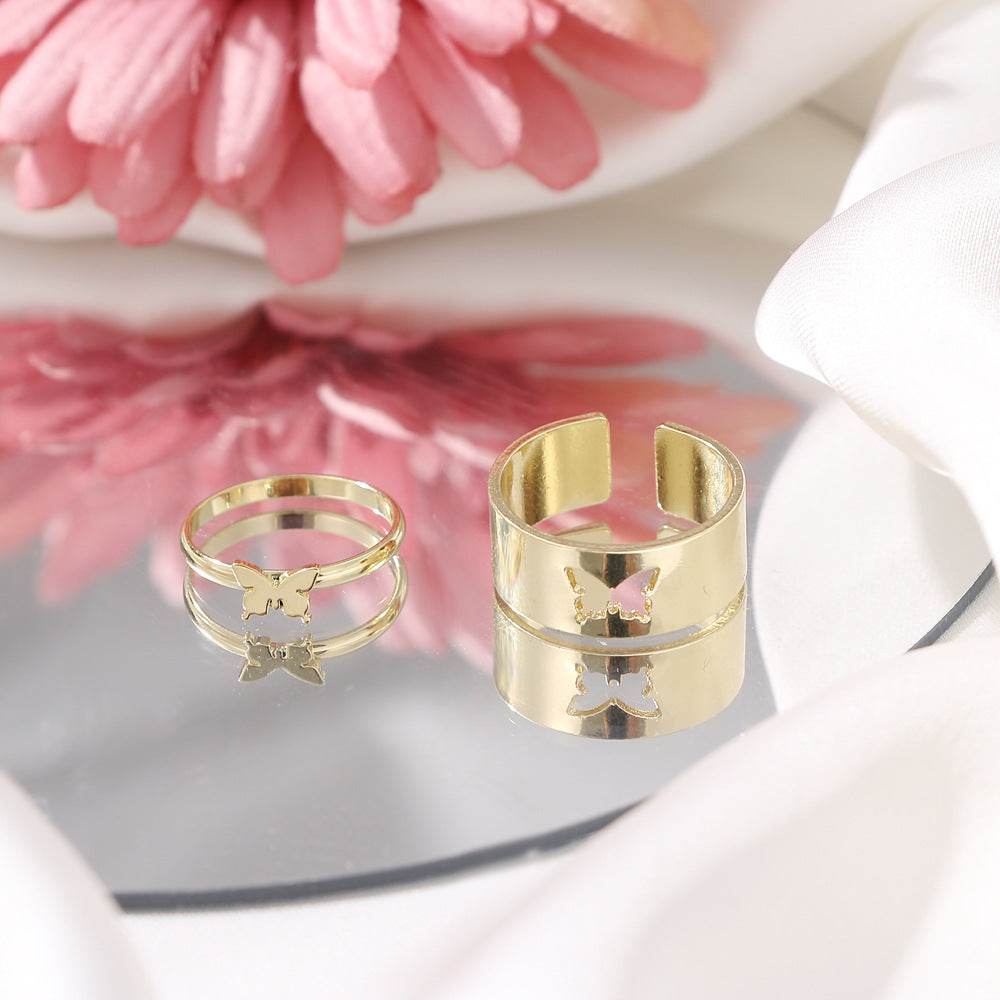 Hot Selling Creative Personality Butterfly 2-Piece Set Ins Same Punk Style Couple Ring - terrifictrend