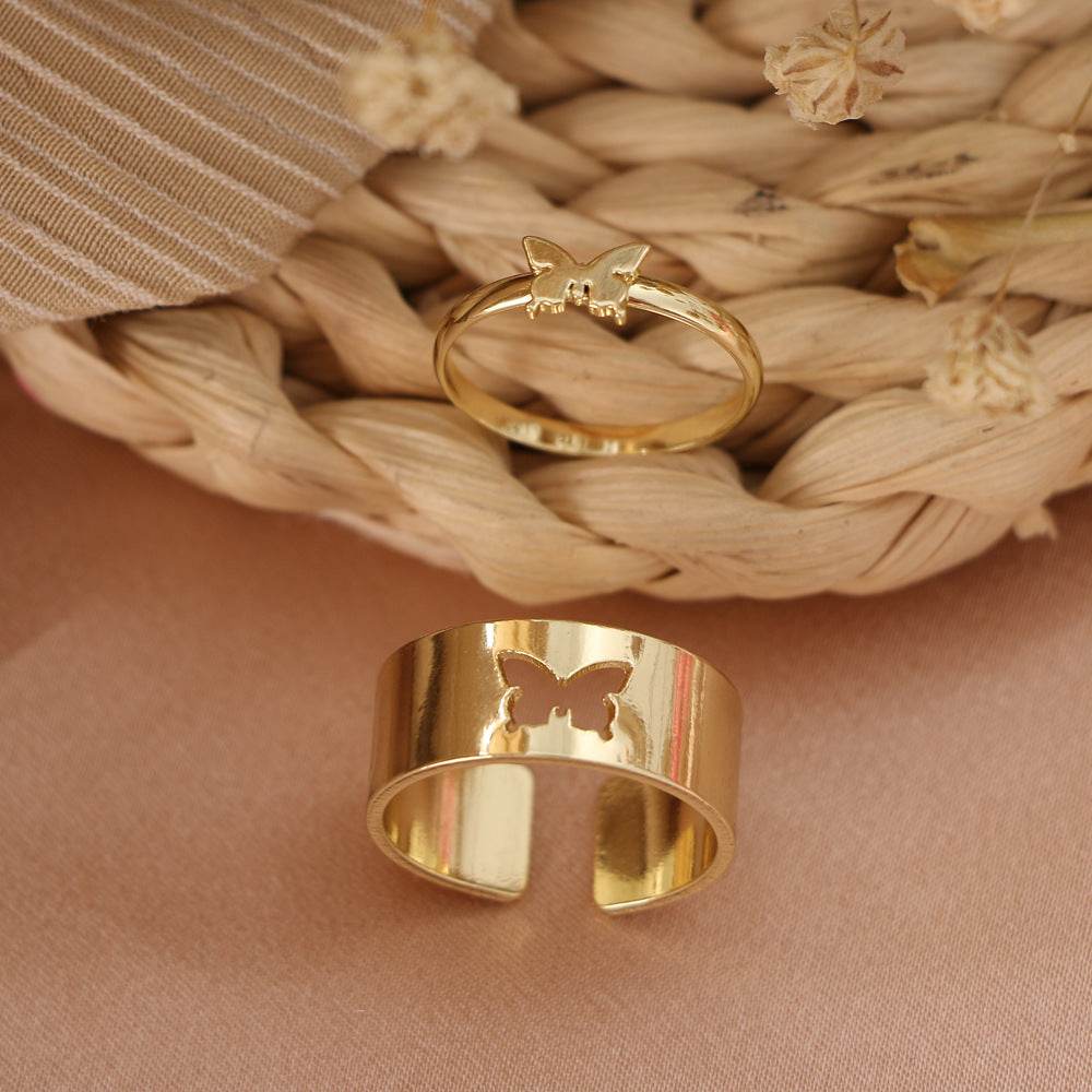 Hot Selling Creative Personality Butterfly 2-Piece Set Ins Same Punk Style Couple Ring - terrifictrend