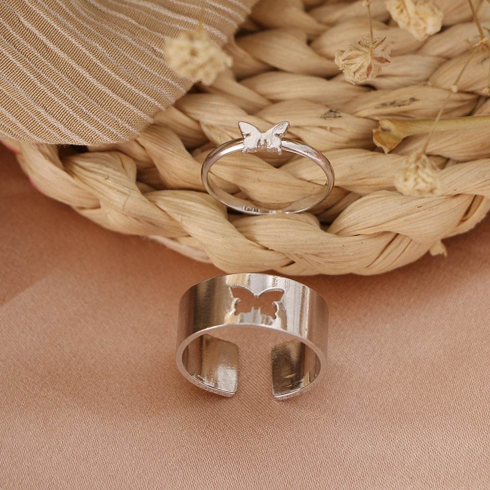 Hot Selling Creative Personality Butterfly 2-Piece Set Ins Same Punk Style Couple Ring - terrifictrend