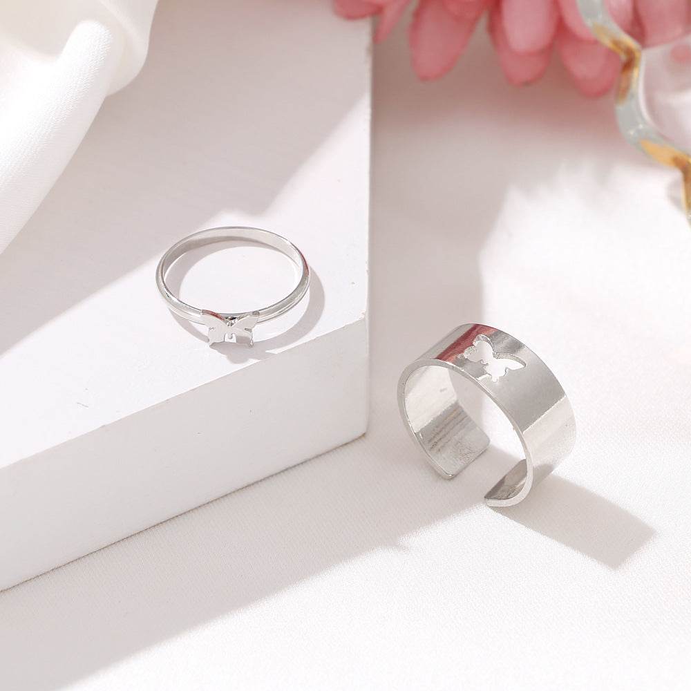Hot Selling Creative Personality Butterfly 2-Piece Set Ins Same Punk Style Couple Ring - terrifictrend