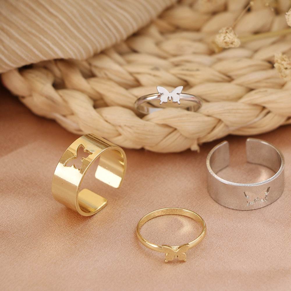 Hot Selling Creative Personality Butterfly 2-Piece Set Ins Same Punk Style Couple Ring - terrifictrend
