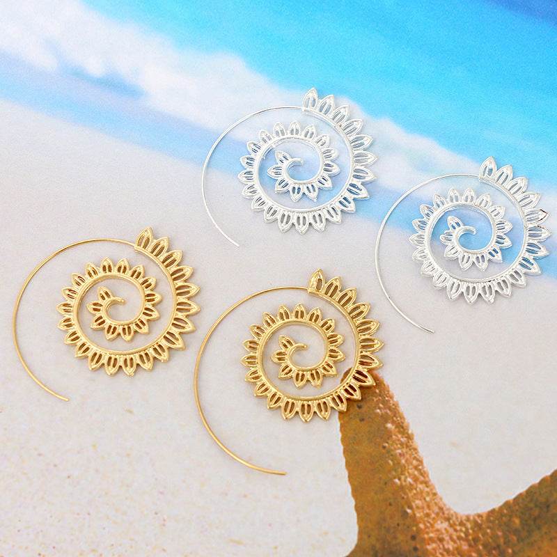 Round Spiral Earrings For Women Gold Color Big Exaggerated Gear Earrings - terrifictrend