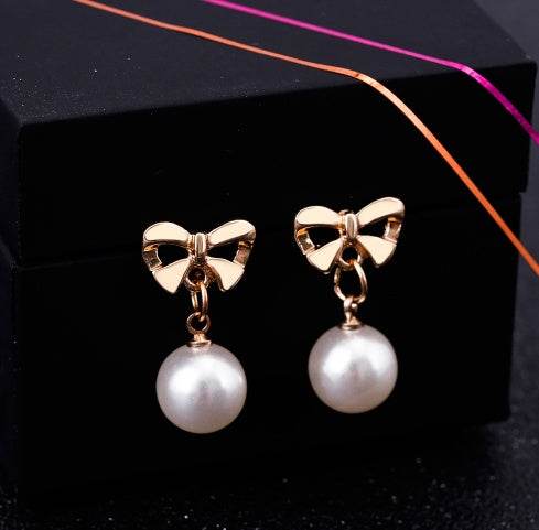 Hypoallergenic Heart-shaped Zircon Earrings Women's Bow Pearl Earrings - terrifictrend