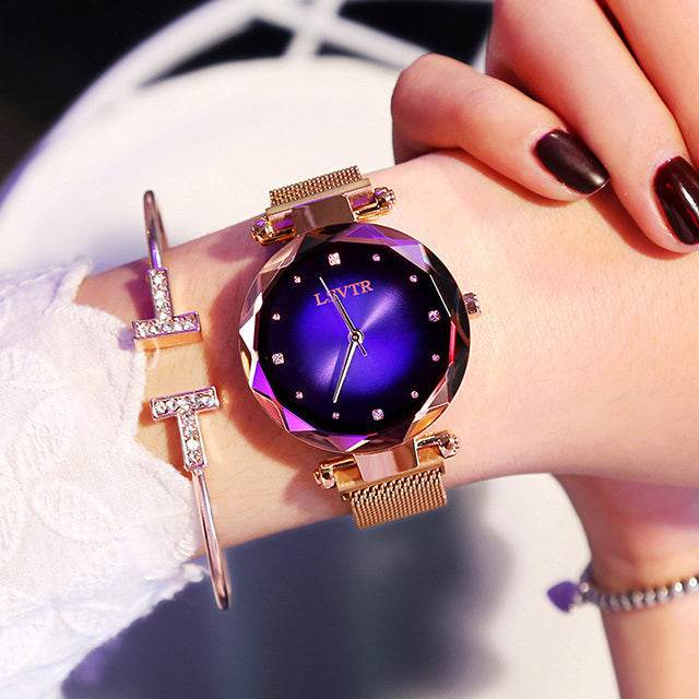 Rose Gold Women Watches Fashion Diamond Ladies Starry Sky Magnet Watch Waterproof Female Wristwatch - terrifictrend