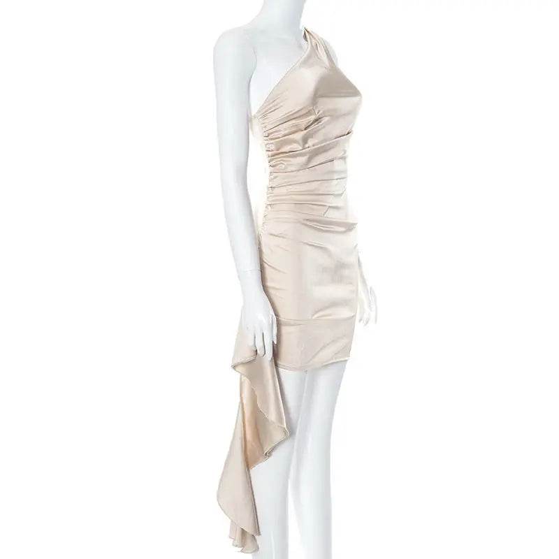 One-shoulder Sleeveless Mini Dress Sexy Slim Backless Skirt Party Wedding Dresses Womens Clothing - terrifictrend