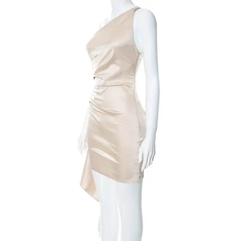 One-shoulder Sleeveless Mini Dress Sexy Slim Backless Skirt Party Wedding Dresses Womens Clothing - terrifictrend