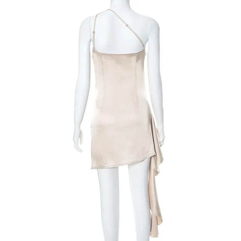 One-shoulder Sleeveless Mini Dress Sexy Slim Backless Skirt Party Wedding Dresses Womens Clothing - terrifictrend