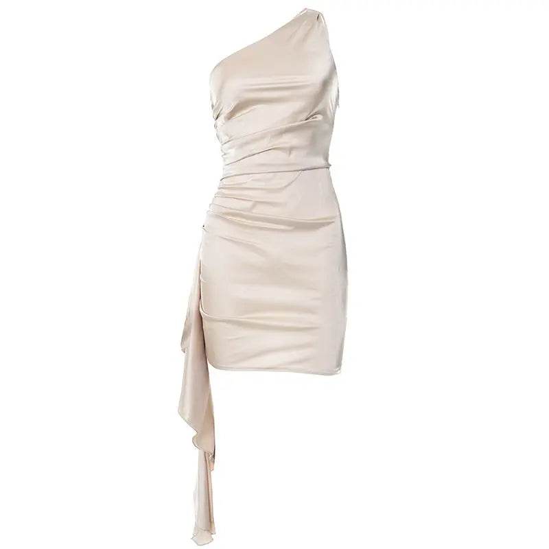 One-shoulder Sleeveless Mini Dress Sexy Slim Backless Skirt Party Wedding Dresses Womens Clothing - terrifictrend