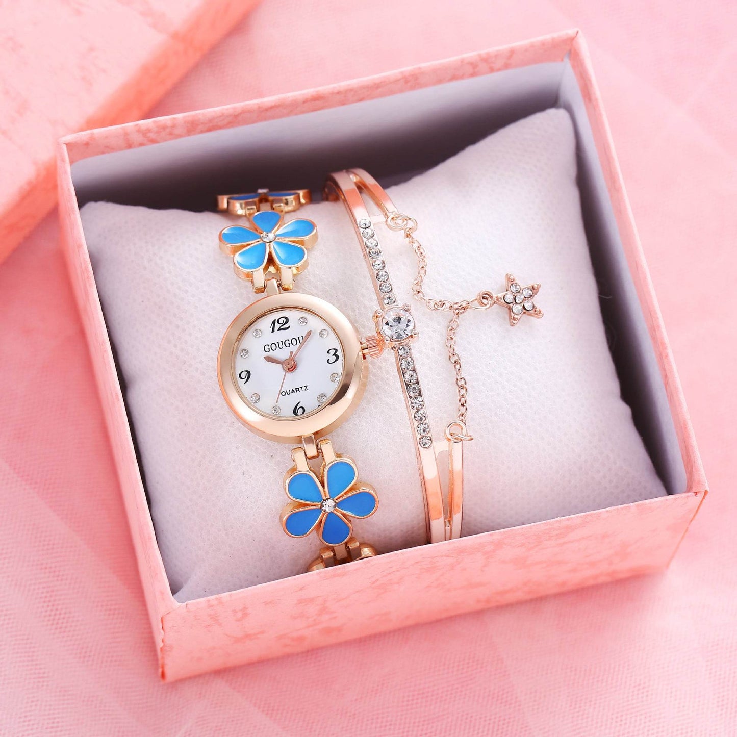 Ladies Petal Patterned Quartz Watch Bracelet Set - terrifictrend