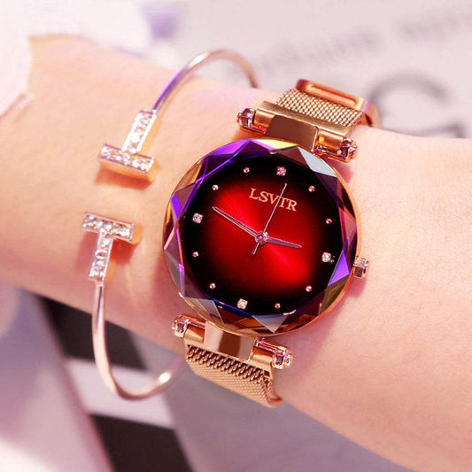 Rose Gold Women Watches Fashion Diamond Ladies Starry Sky Magnet Watch Waterproof Female Wristwatch - terrifictrend