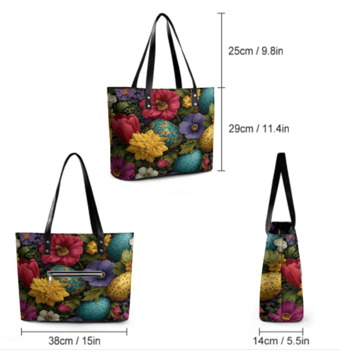 Custom Tote Hand Shoulder Bag 12 X 15 Spring Eggs Flowers Easter Mother's Day Terrifictrend