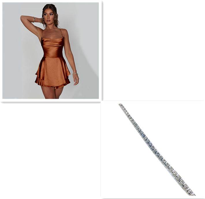Sexy Suspender Skirt For Women Elegant Slim Strap Satin Backless Lace Up A-Line Short Dress Lady - terrifictrend
