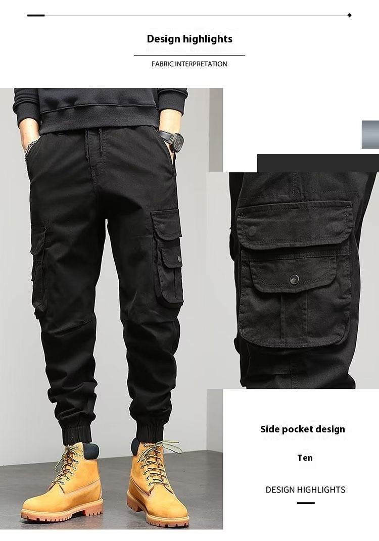 Men's Cropped Tooling Spring And Autumn Loose-fitting Casual Ankle-banded Trousers Multi-pocket - terrifictrend