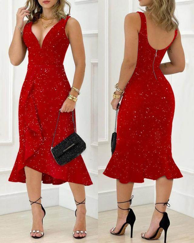 Women's Mid-length Backless Waist Trimming Dress - terrifictrend
