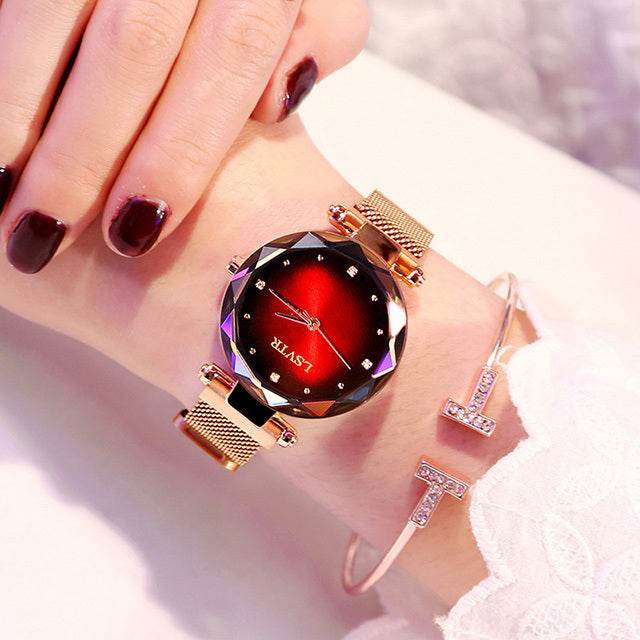 Rose Gold Women Watches Fashion Diamond Ladies Starry Sky Magnet Watch Waterproof Female Wristwatch - terrifictrend
