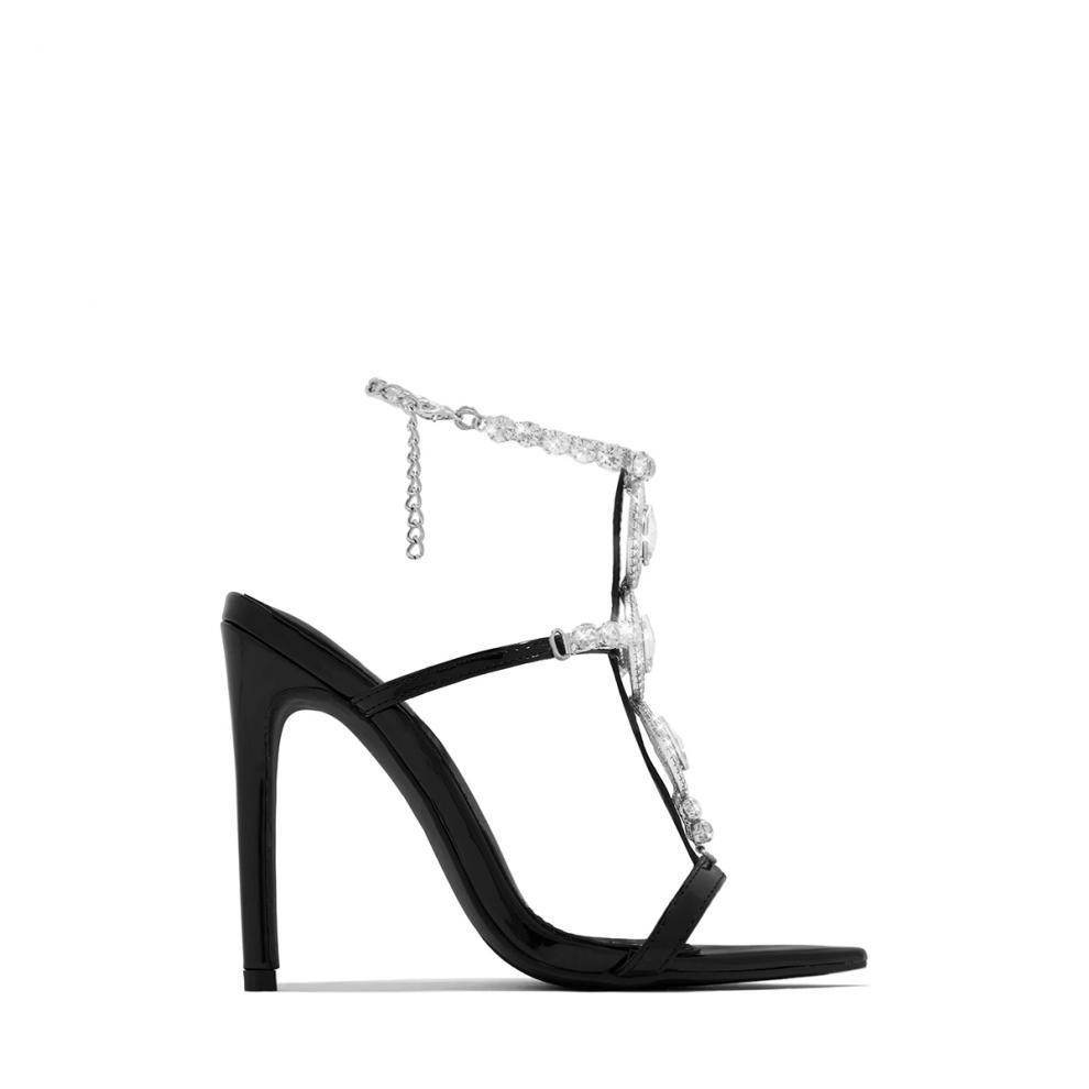 Fashionable Golden Rhinestone Gem Stiletto Sandals Toe High Heels - terrifictrend
