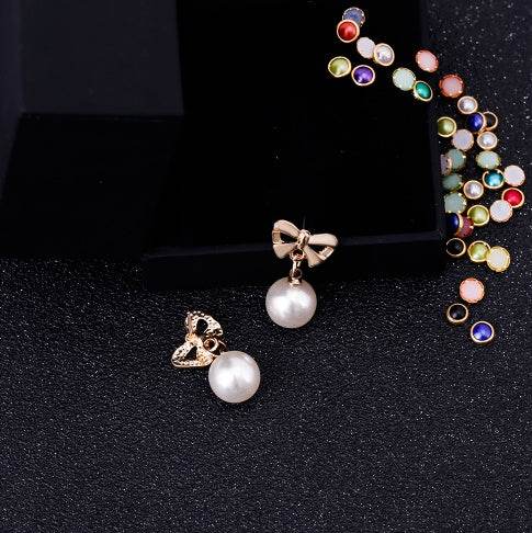 Hypoallergenic Heart-shaped Zircon Earrings Women's Bow Pearl Earrings - terrifictrend