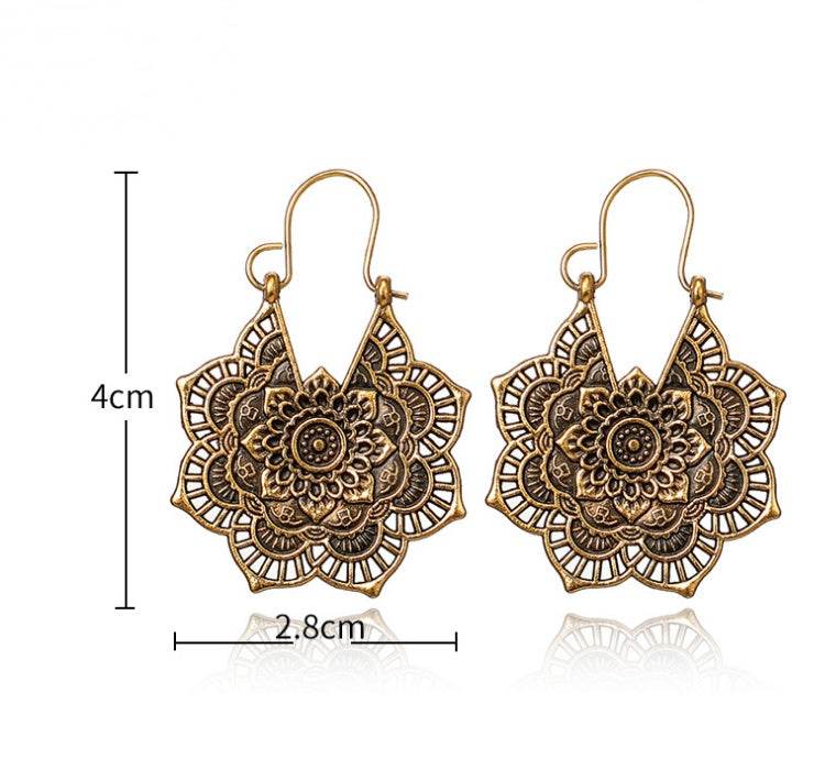 Vintage ethnic style metal openwork floral flower earrings - terrifictrend