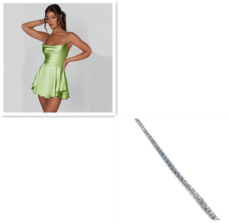 Sexy Suspender Skirt For Women Elegant Slim Strap Satin Backless Lace Up A-Line Short Dress Lady - terrifictrend