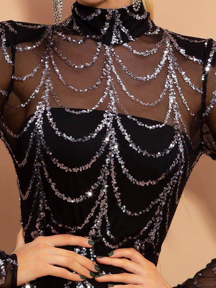 Sequins Women Maxi Dresses Long Sleeve Female Party Dresses - terrifictrend