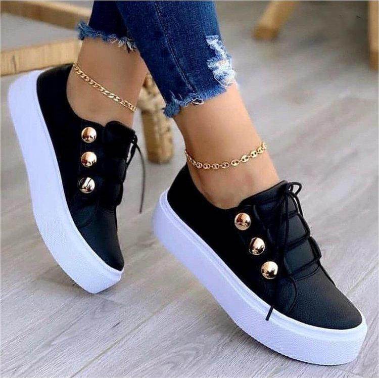 Lace-up Flats Sneakers Women Rivet Casual Shoes - terrifictrend